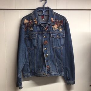 Sun Drift Denim Button and Patch Embellished Blue Denim vintage Jean Jacket